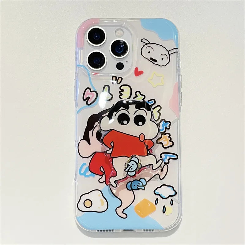 Funny Cartoon Crayon Shin-chan Elephant Rotate Bracket Phone Case For iPhone