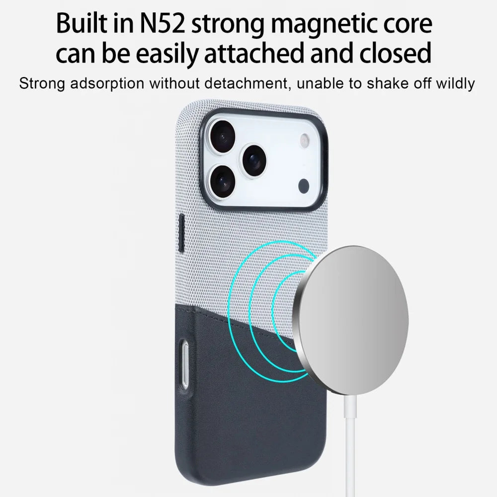 Fabric Splicing Texture Card Insertion Magnetic Phone Case For iPhone