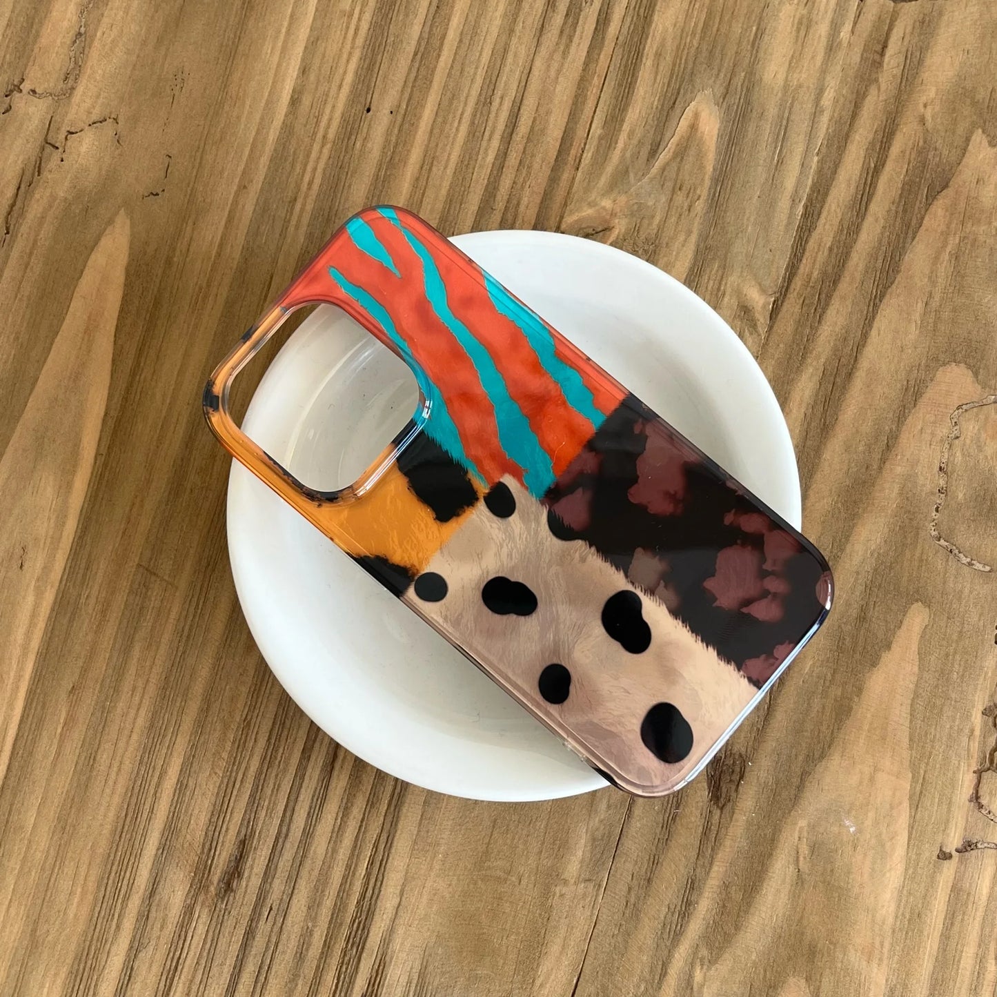 Retro four-color leopard pattern stitching Phone Case For iPhone