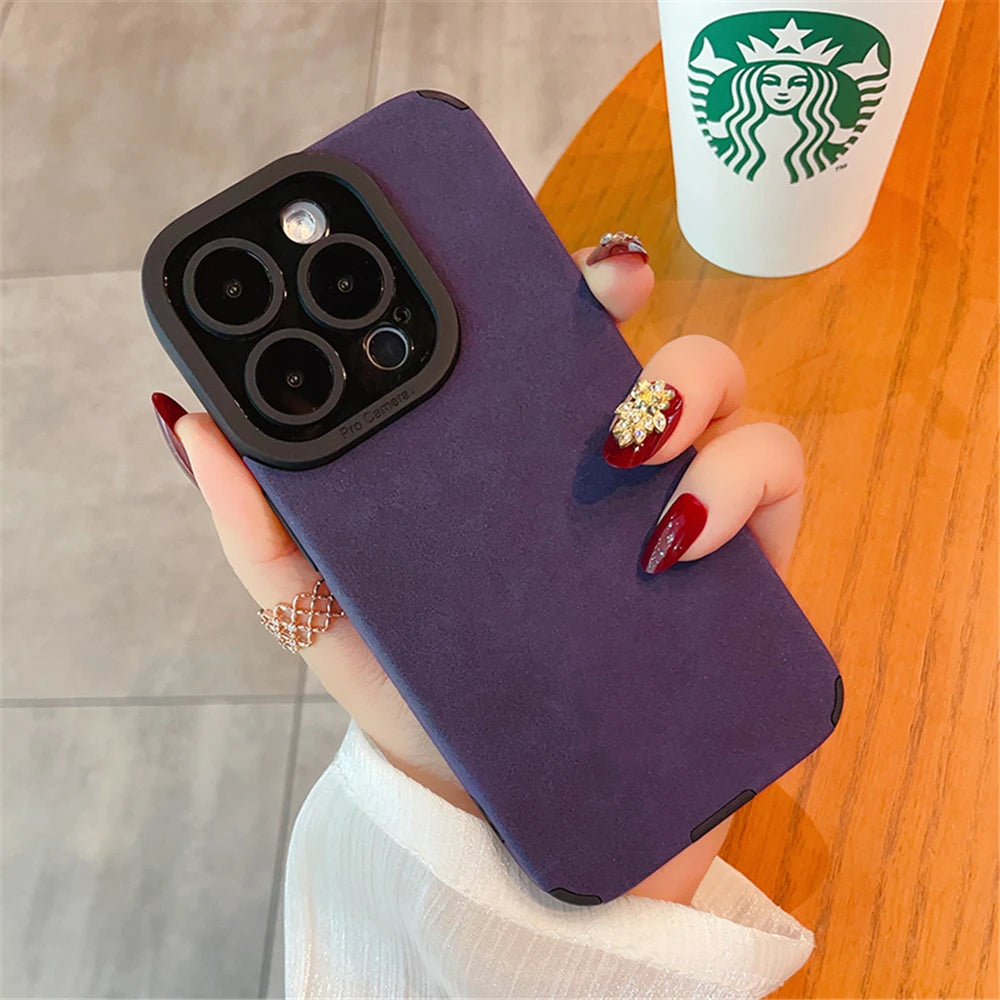 Luxury Suede Lambskin Leather Full Phone Case For iPhone