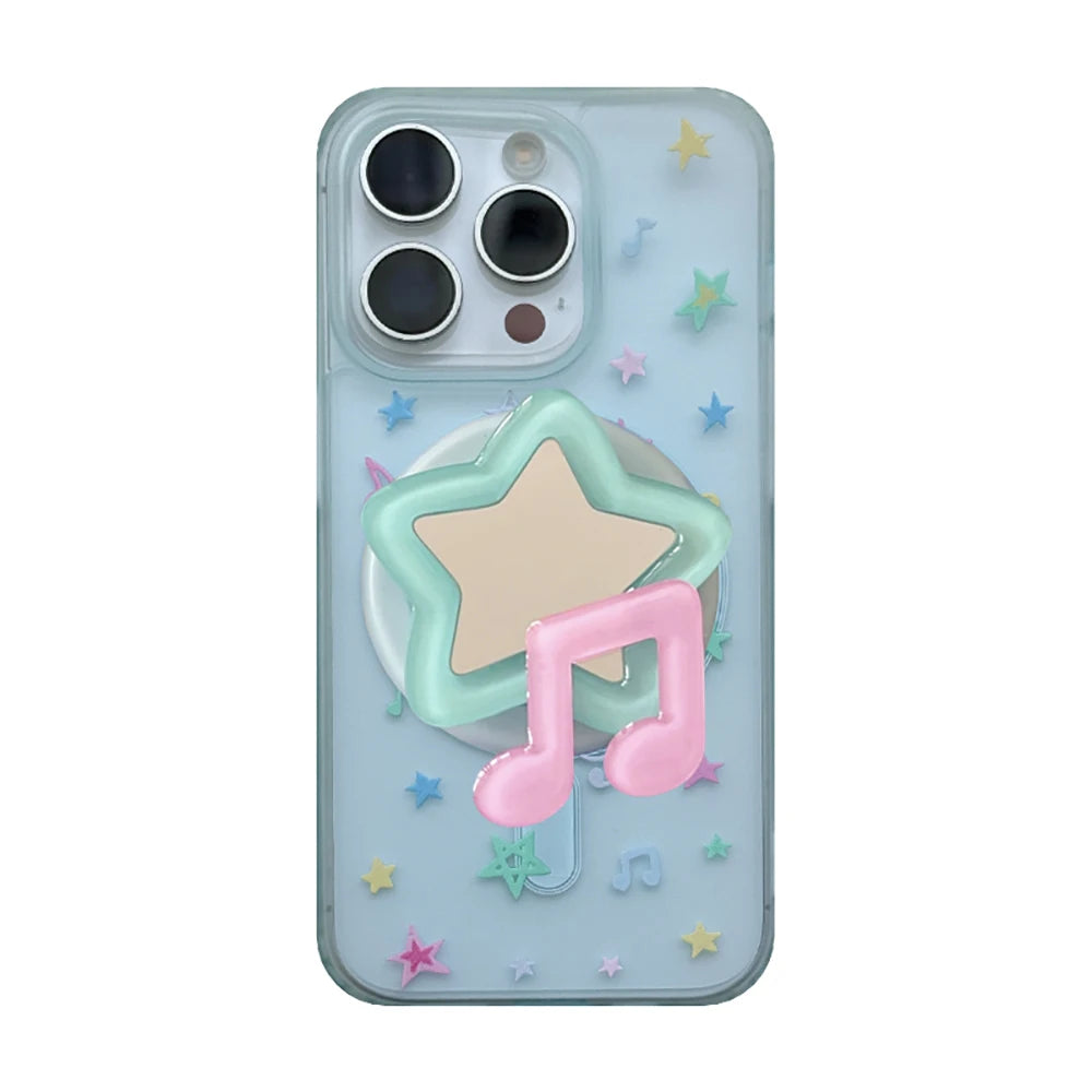 3D Korean Cute Stars Mirror Magsafe Magnetic Holder Phone Case