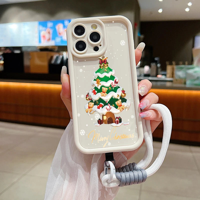 New Year Christmas Santa Lanyard Rope Phone Case For iPhone