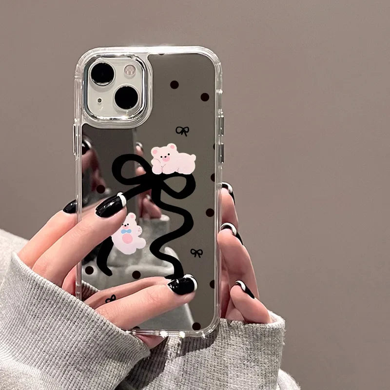 Cute Cat Luxury Plating Make Up Mirror Cover Phone Case