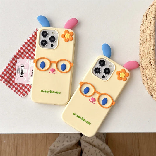 Newest Cute Cartoon Glasses Rainbow Rabbit Soft Silicone Phone Case