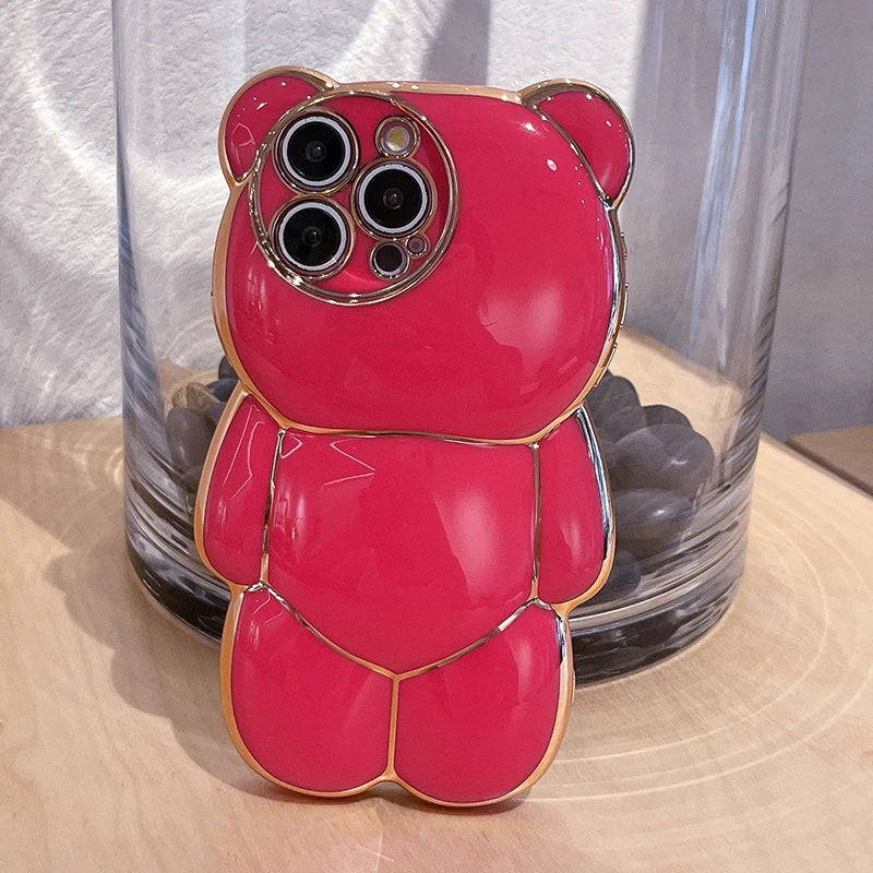 Plating Rose Cute Bear Shape Phone Case