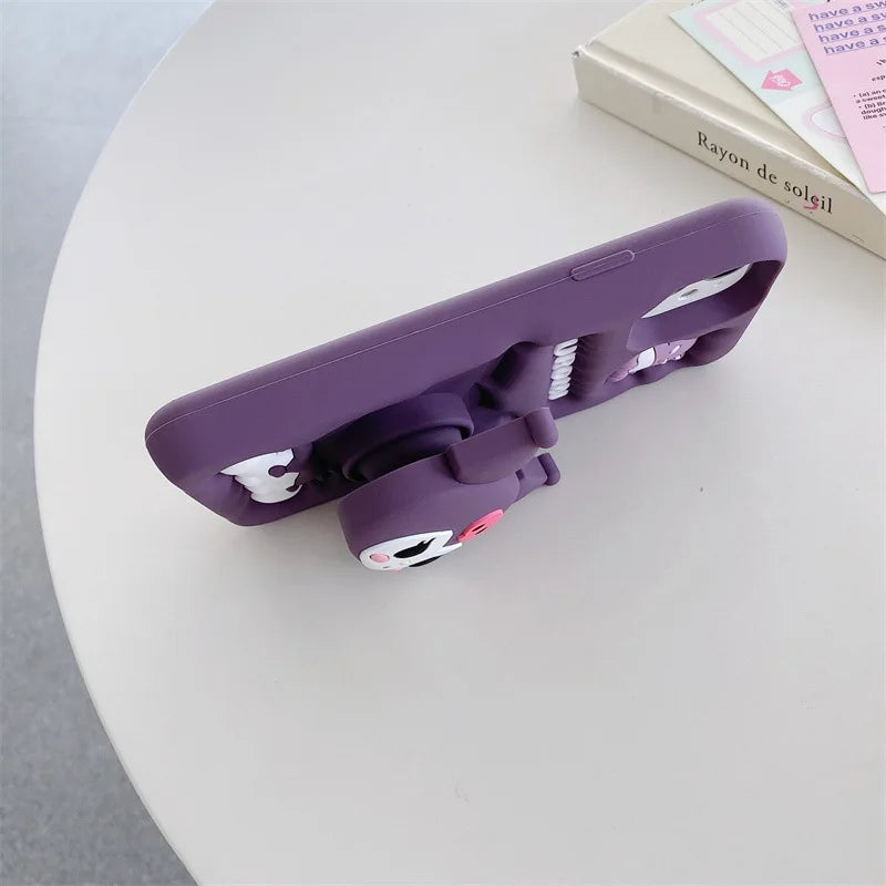 Kawaii 3D Cartoon Kuromi Telescopic Bracket Phone Case For iPhone