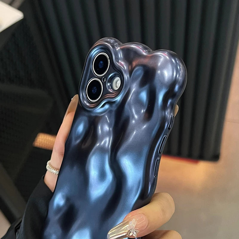 Luxury Matte Blue Bubble Wave Shape Phone Case