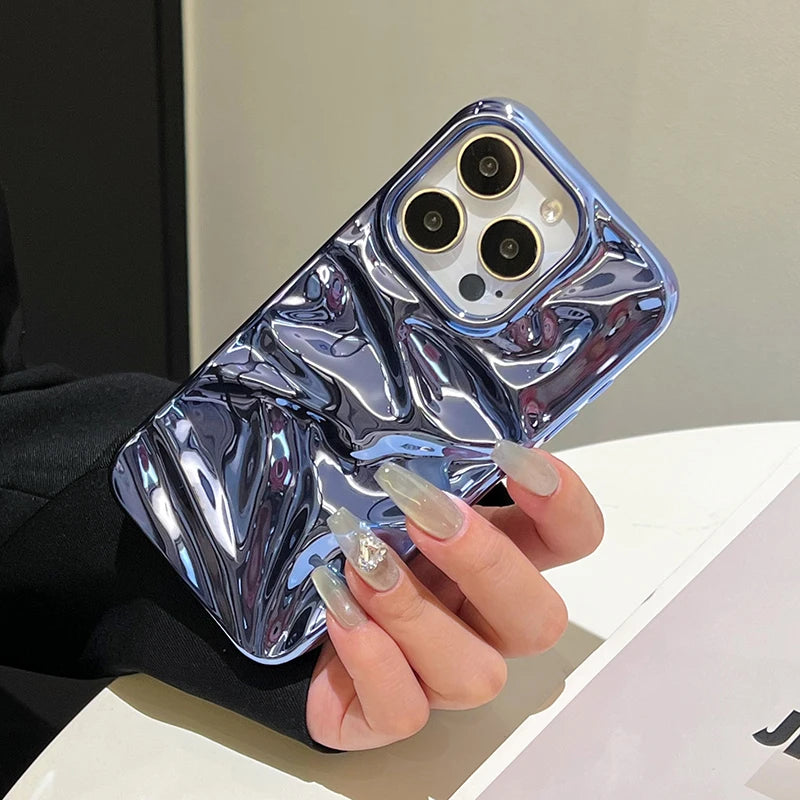 Plating Blue Glossy Water Ripple Phone Case