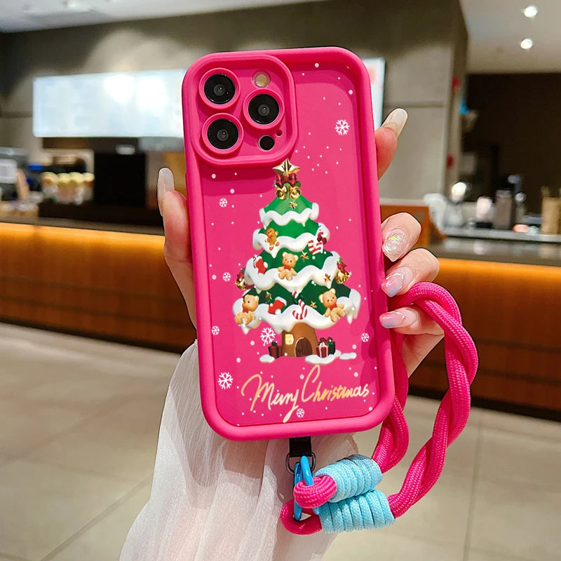 New Year Christmas Santa Lanyard Rope Phone Case For iPhone