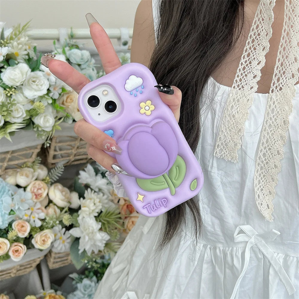 Purple Tulip Telecopic Bracket Phone Case