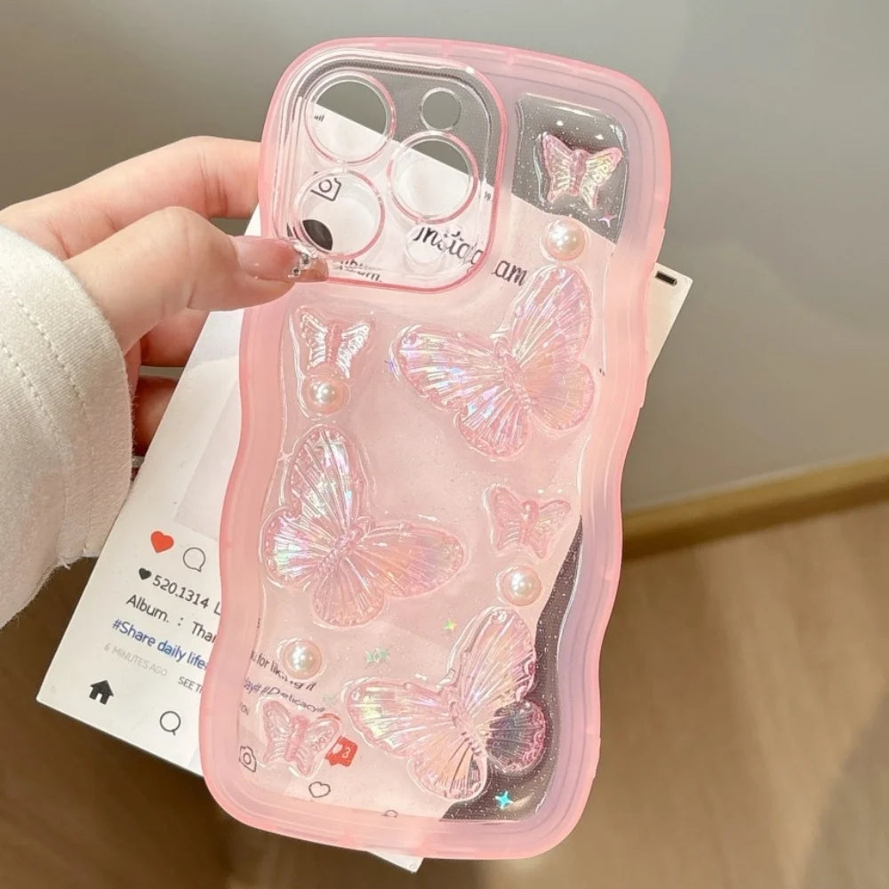 3D Butterfly Crystal Bling Glitter Clear Case For iPhone