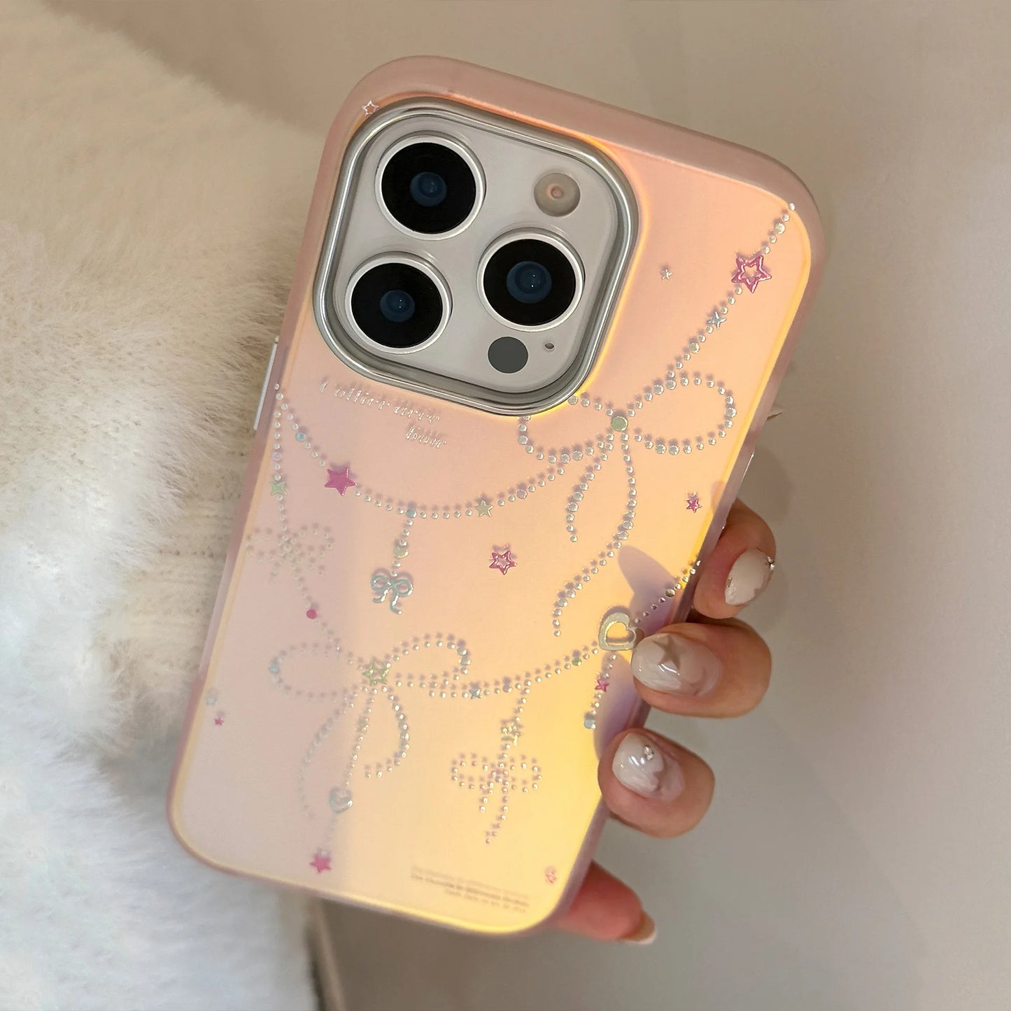 Korean Cartoon Gilding Stars Bowknot Laser Phone Case For iPhone