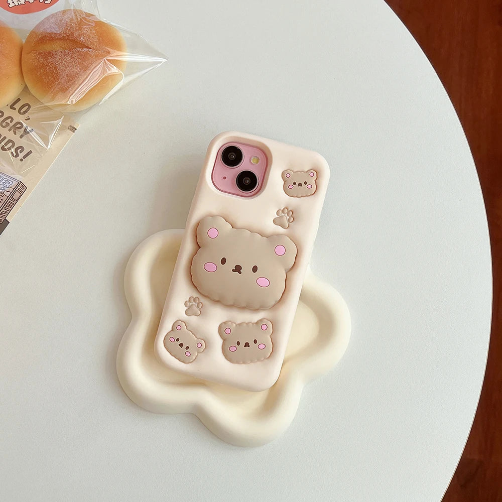 Kawaii Bear Cover With Stand Holder Soft Silicone Case for iPhone