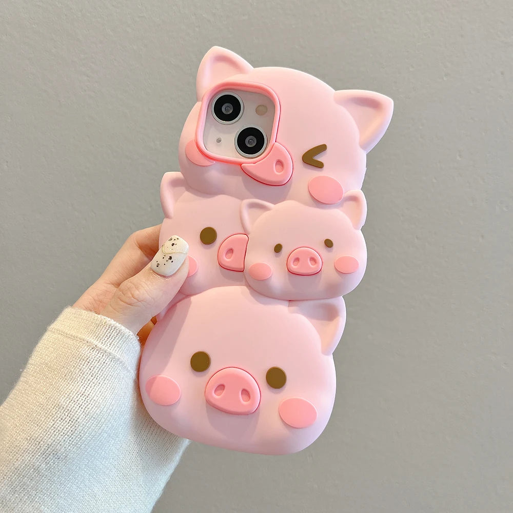 Cute 3D Pig Soft Silicone Phone Case For iPhone