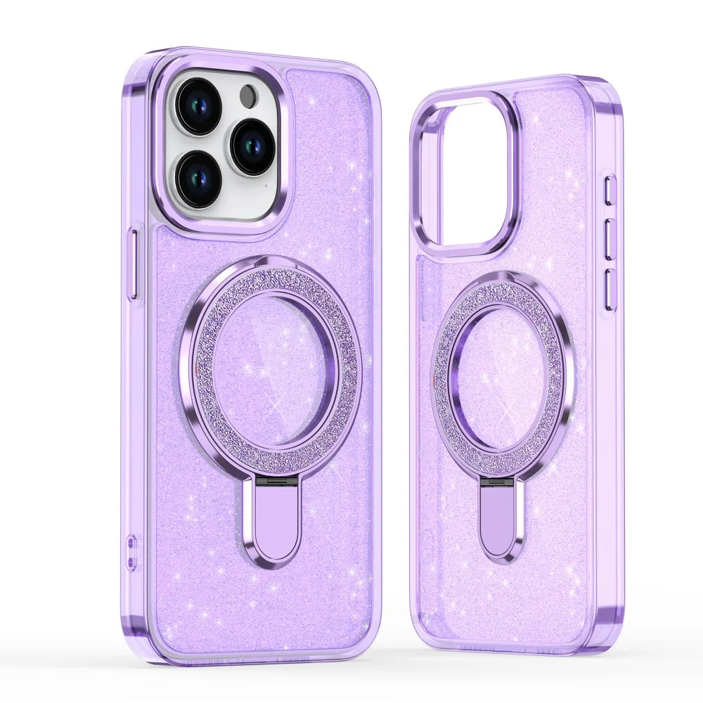 Luxury Glitter Fold Magnetic Metal Ring Stand Case For iPhone