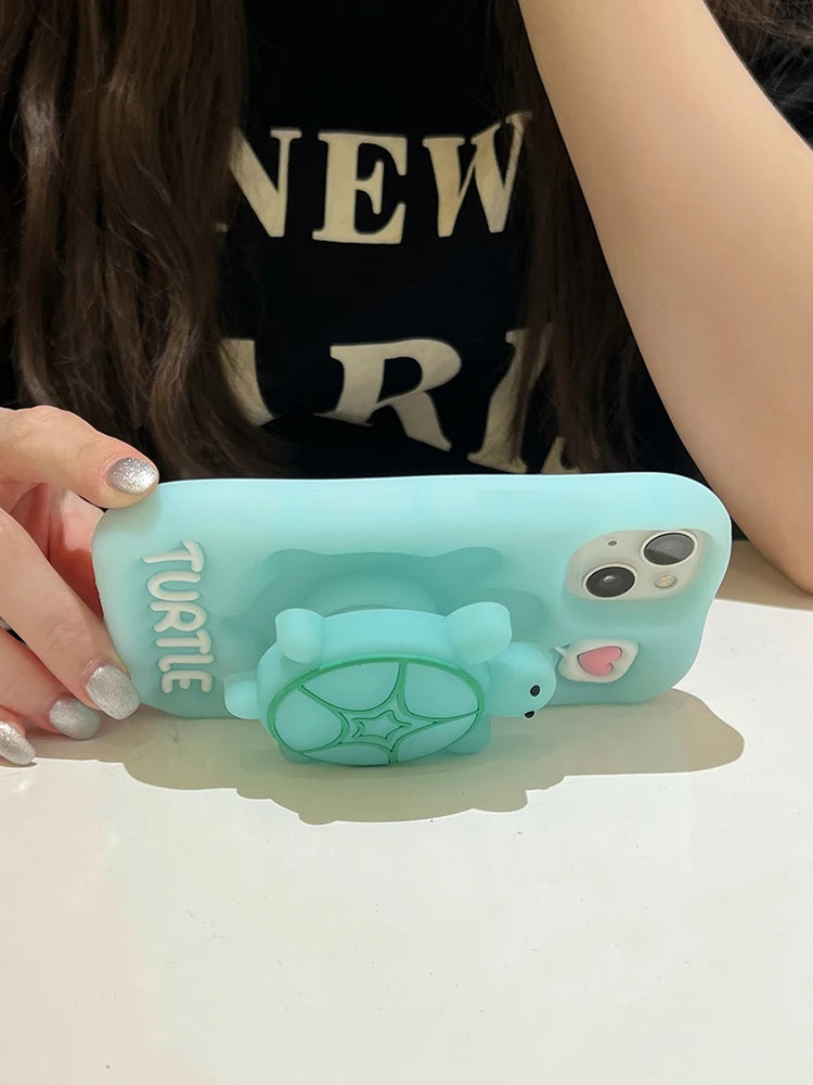 Cartoon Cute Luminous Turtle Kickstand Soft Silicone Case For iPhone