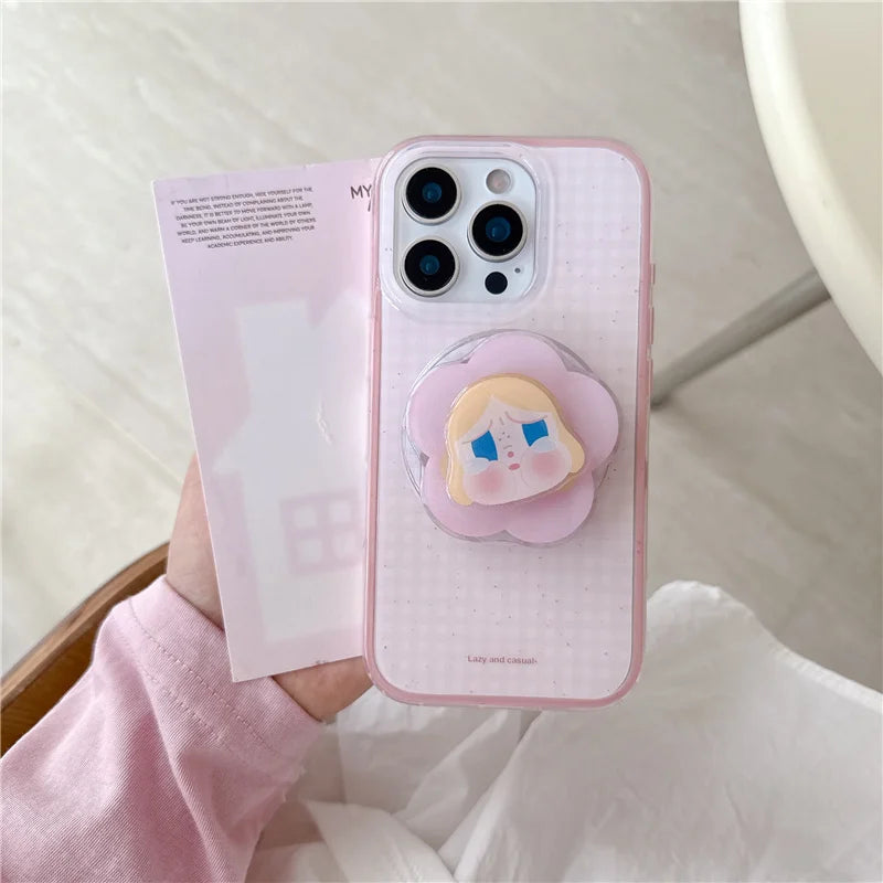 Korean Pink Cute Plaid Pattern Magnetic Phone Case For iPhone