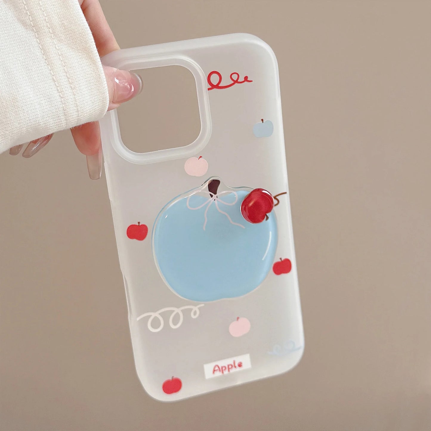 Korean Blue Red Apple Rotate Stand Holder Phone Case For iPhone