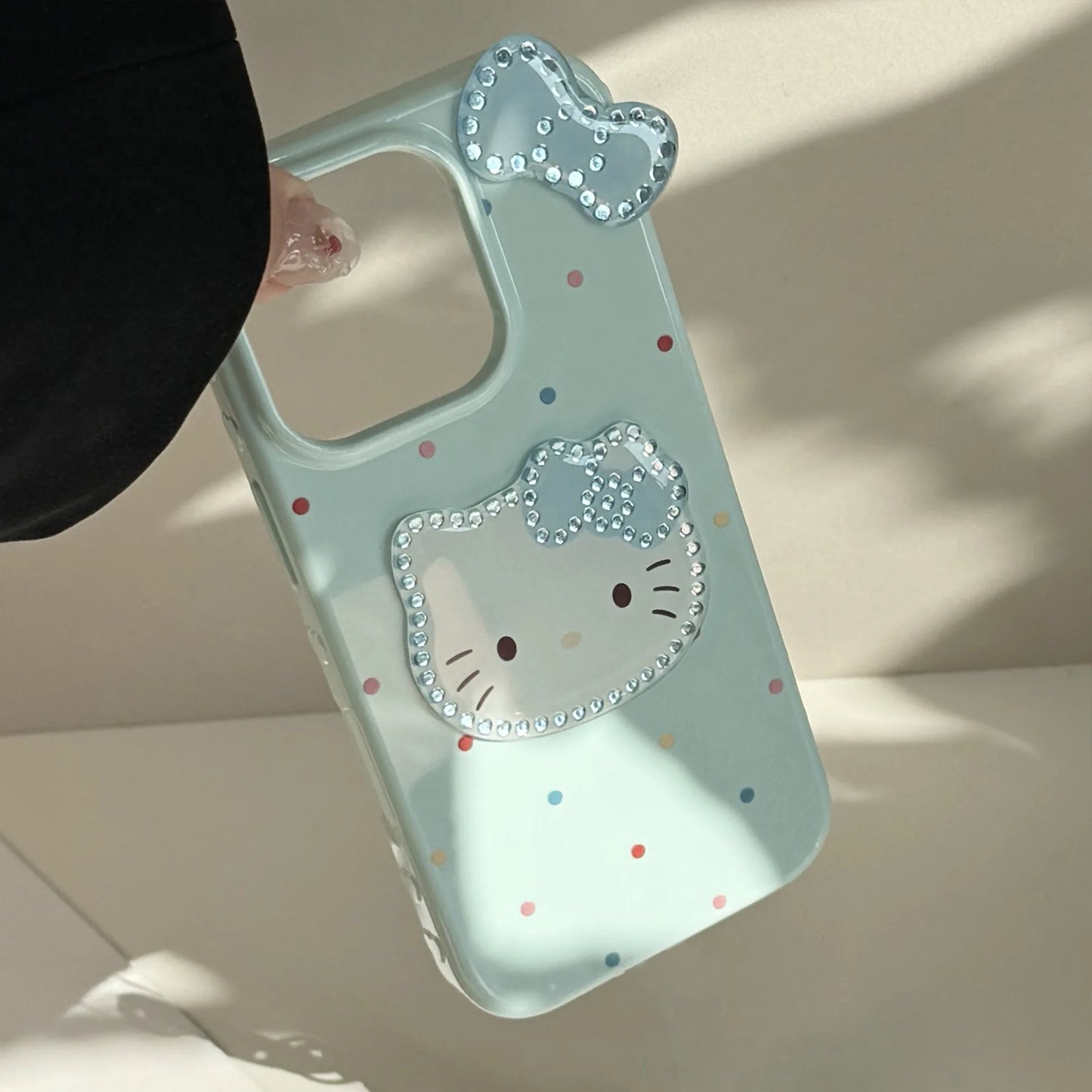 Korean Colorful Wave Point 3D Bowknot Hello Kitty Phone Case For iPhone