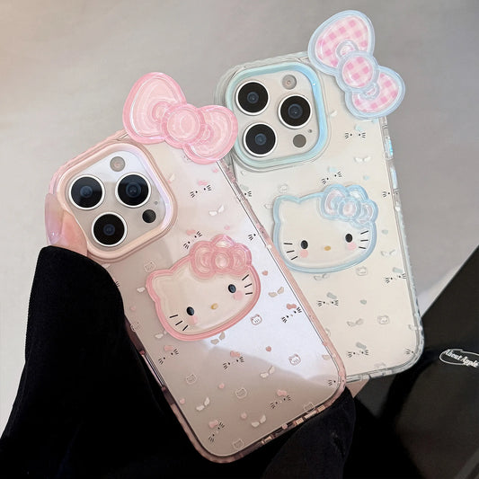 Korean 3D Bowknot Cartoon Hello Kitty Soft Phone Case For iPhone