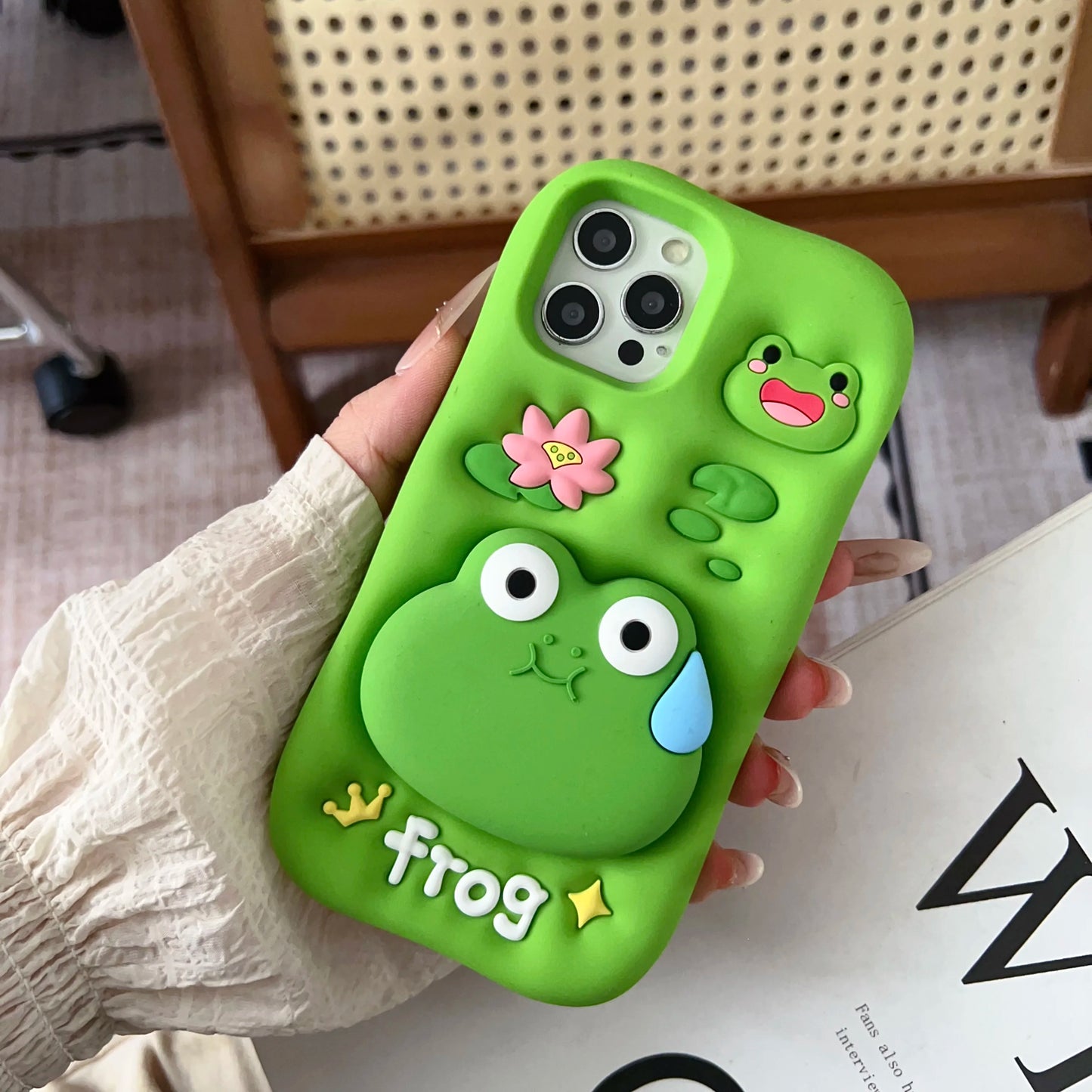 So Cute Green Frog Stand Holder Soft Silicone Phone Case