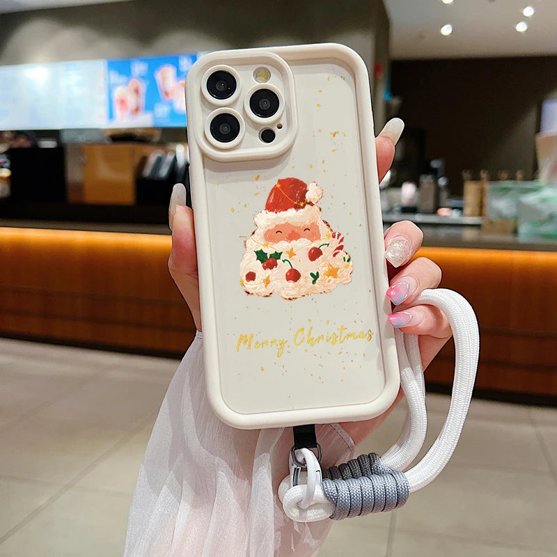 New Year Christmas Santa Lanyard Rope Phone Case For iPhone