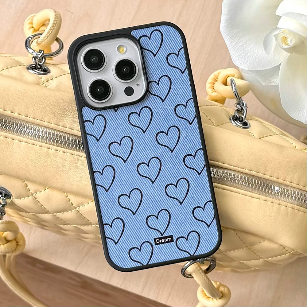 Cartoon Lovely Heart Jeans Denim Cloth Chic Phone Case