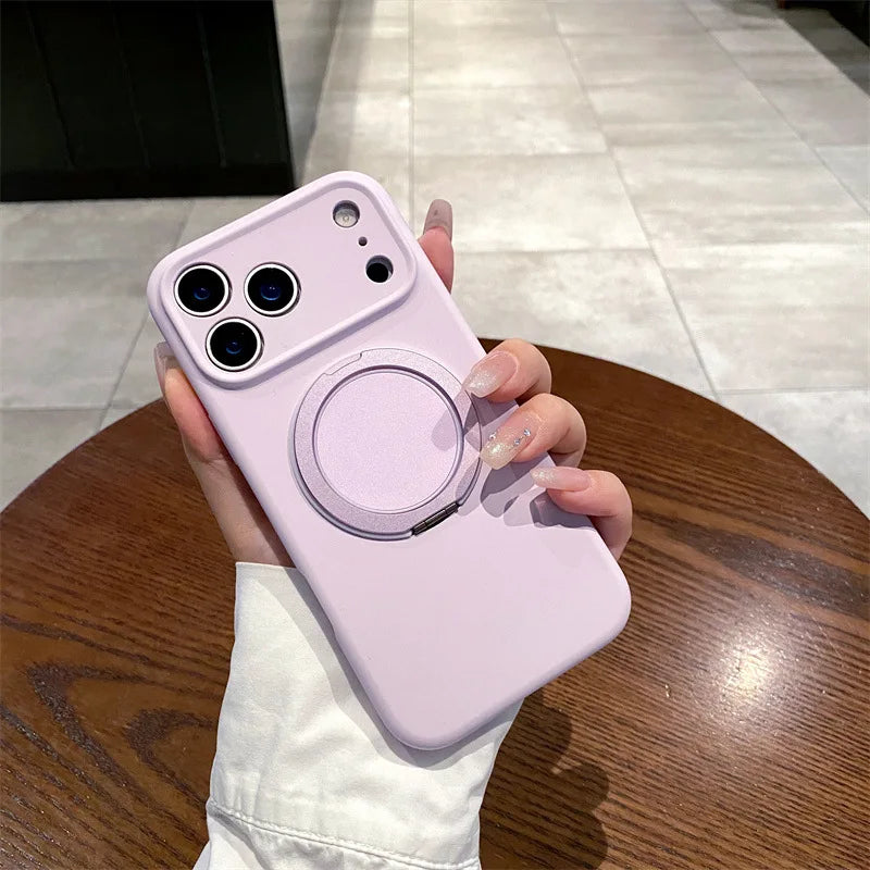 Luxury Liquid Silicone Solid Color Bracket Magnetic Phone Case For iPhone