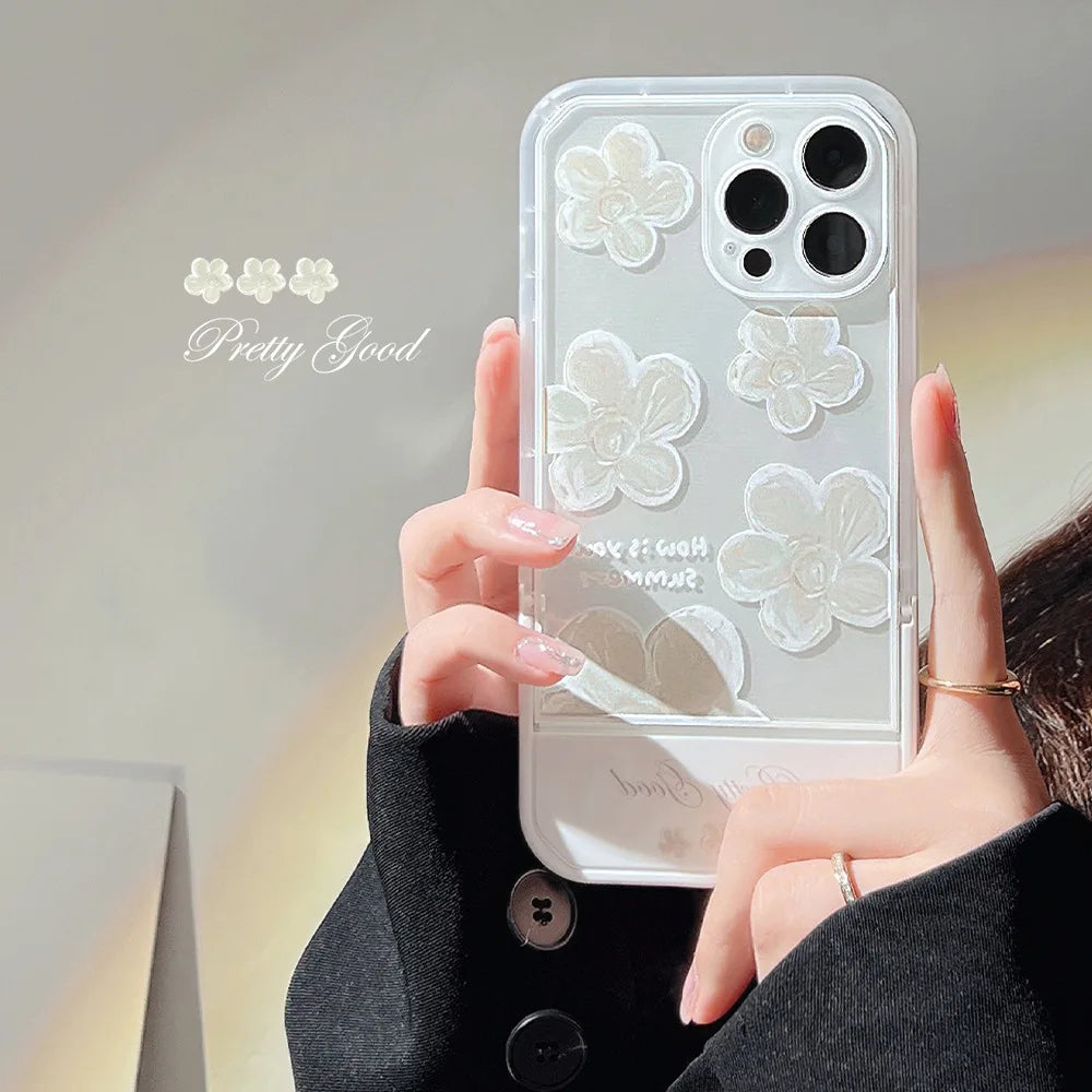 White Floral invisible Bracket Phone Case For iPhone