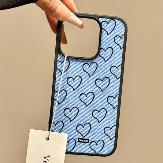 Cartoon Lovely Heart Jeans Denim Cloth Chic Phone Case