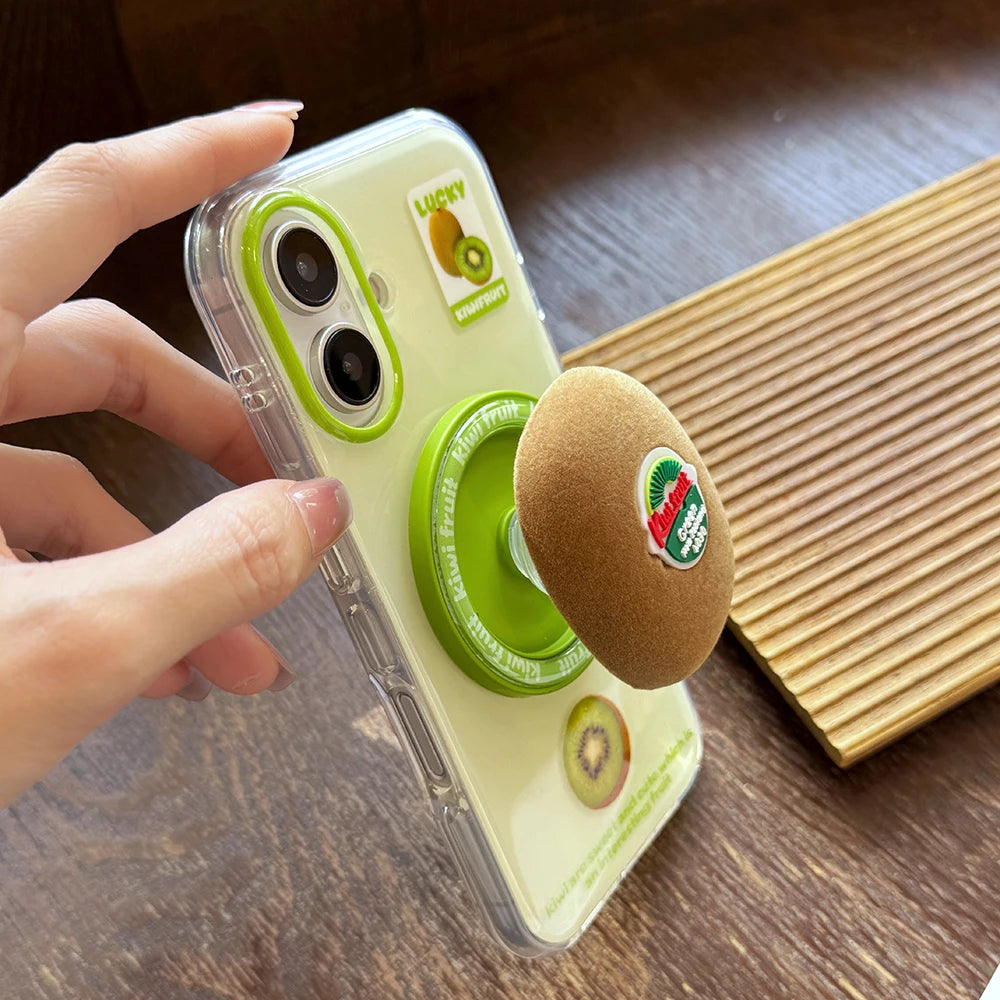 3D Cute kiwi Clear Magnetic Grip Tok Stand Holder Phone Case For iPhone