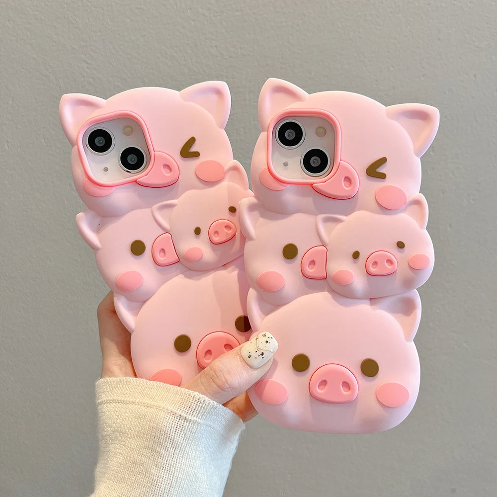 Cute 3D Pig Soft Silicone Phone Case For iPhone