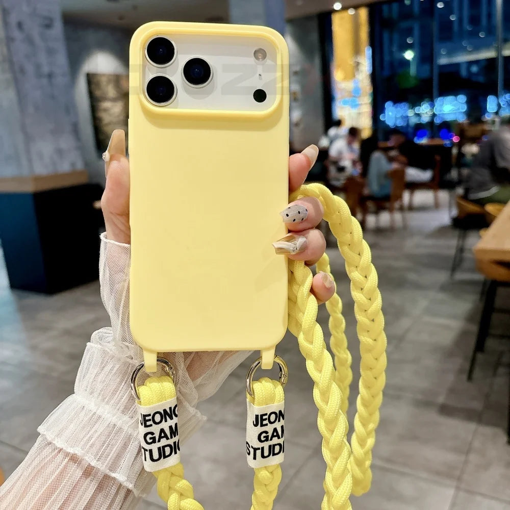 For iPhone Lanyard Case Crossbody Knit Lanyard Candy Soft Phone Cover iPhone