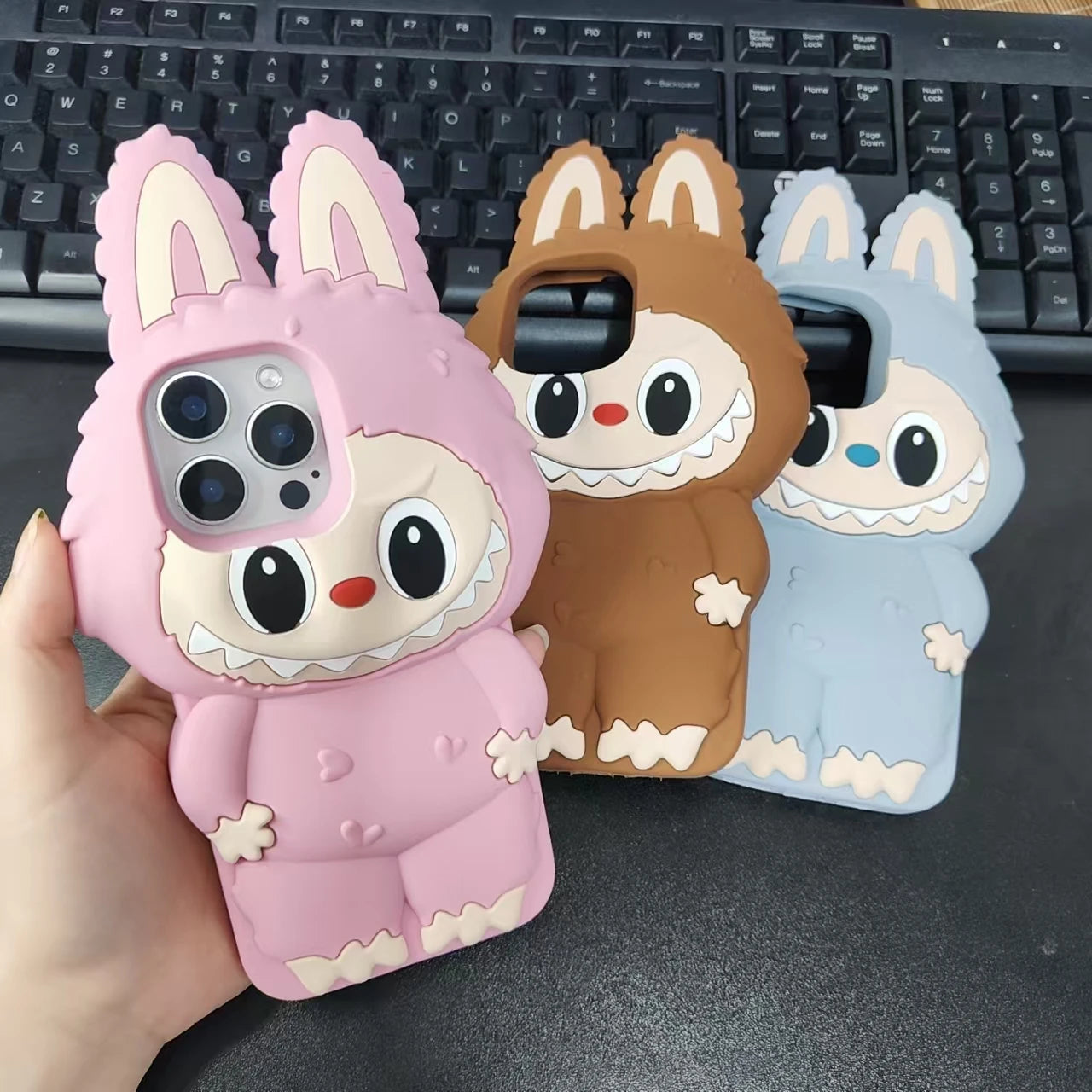 Kawaii 3D Cartoon Cute Monsters Soft Silicone Cover With Holder Phone Case