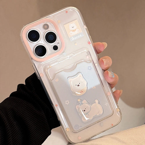 Cartoon Dog Cute Puppy Wallet Card Holder Slot Phone Case