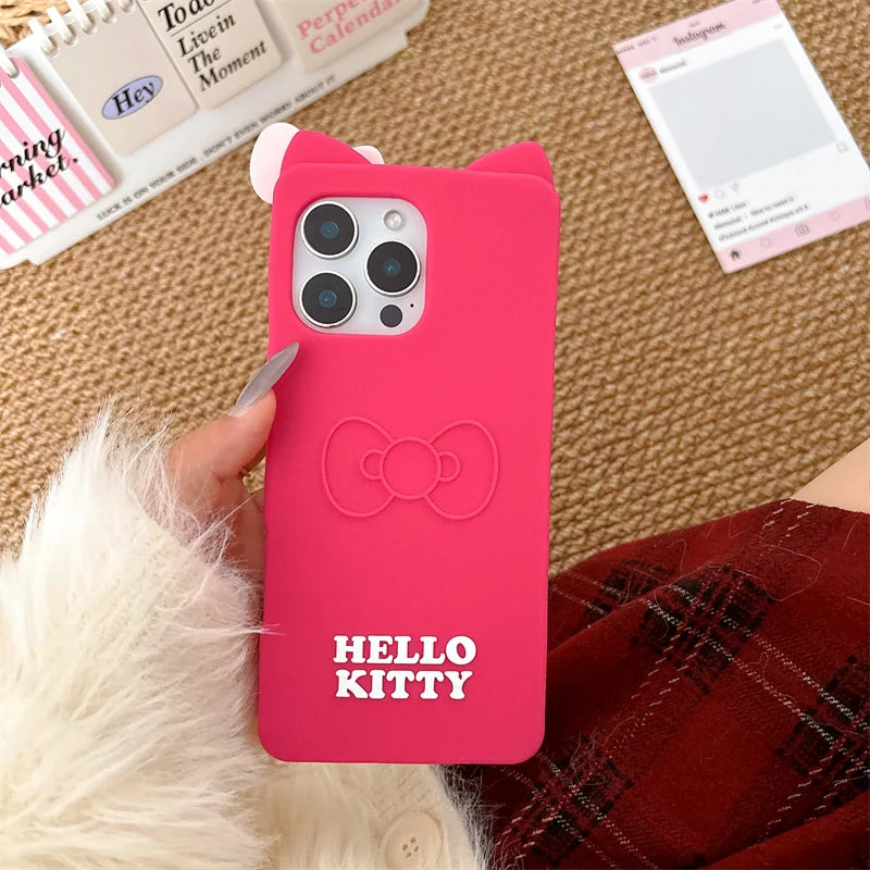 3D Cartoon Hello Kitty Bow Case For iPhone