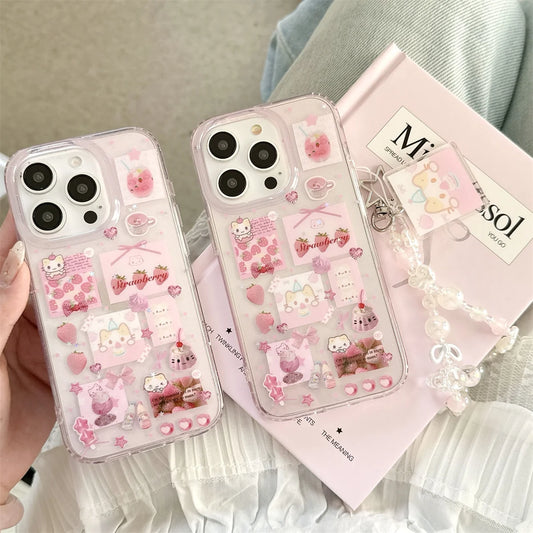 Cute Cartoon Strawberry Marshmallow Cat Phone Case