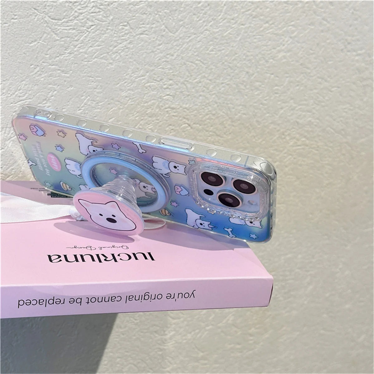 Fashion Laser Cute Catoon Puppy Magnetic Phone Case For iPhone