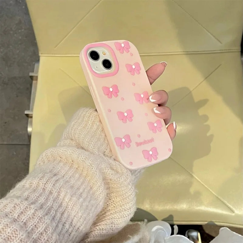 Cute Cartoon Mobile Pearl Pink Bow  Phone Case for iPhone