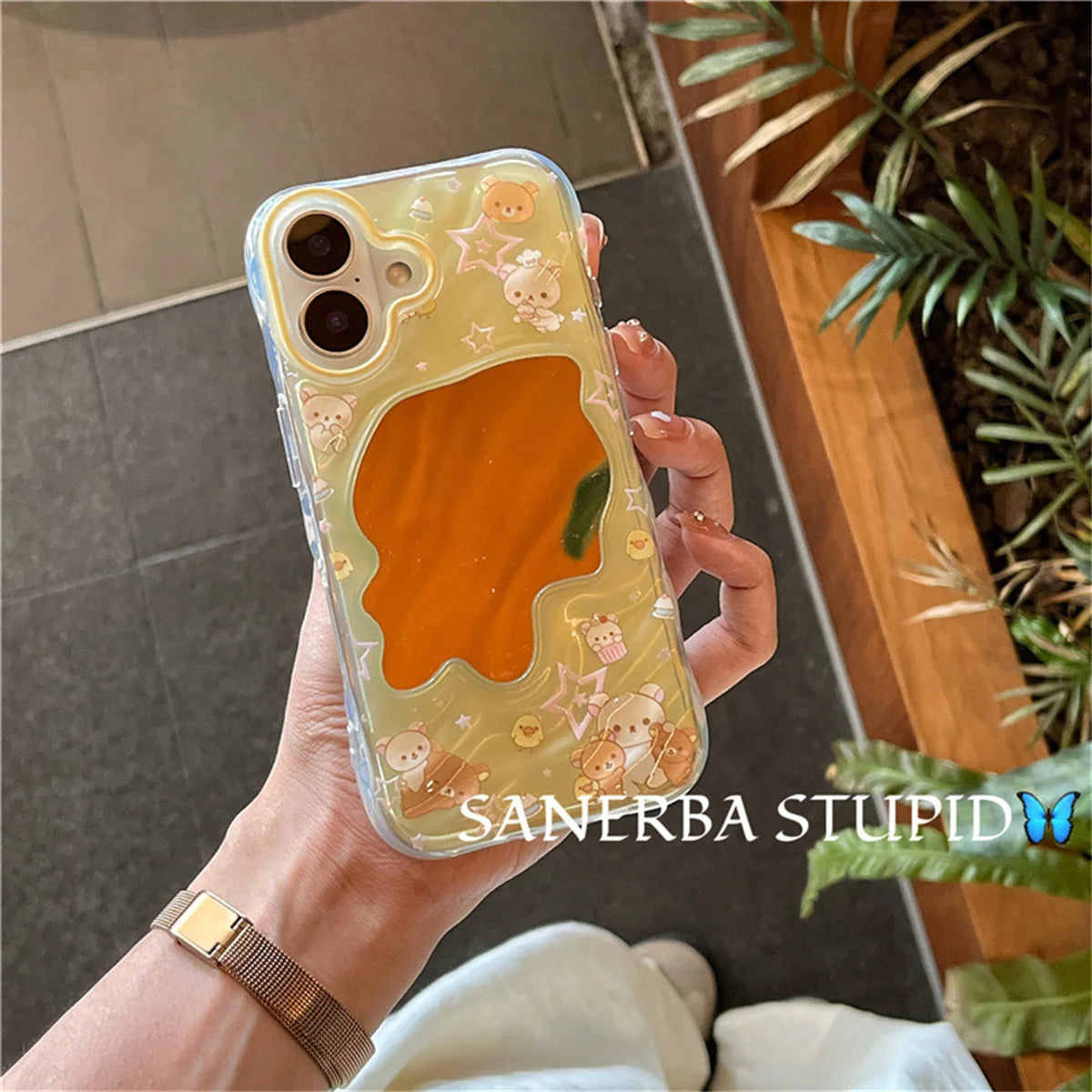 Kawaii Cartoon Wave Pattern Mirror Phone Case For iPhone