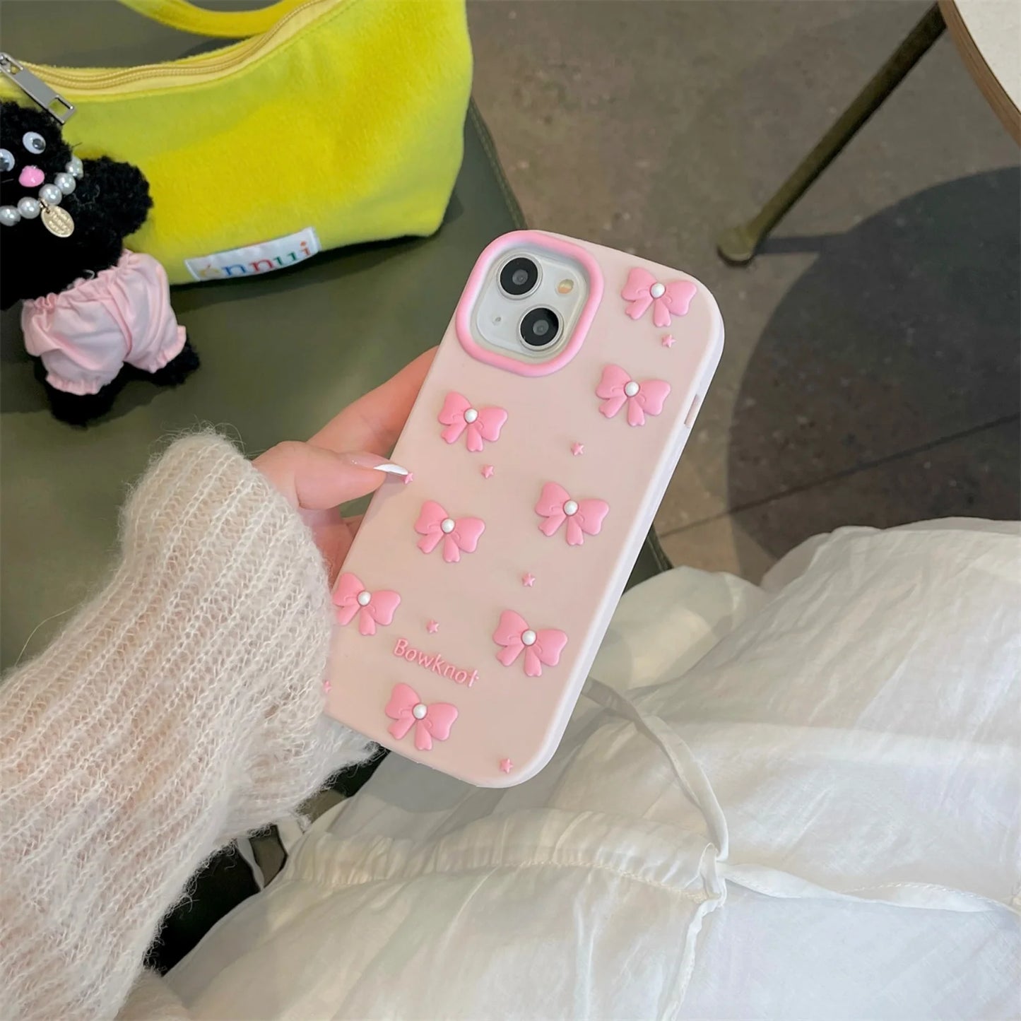 Cute Cartoon Mobile Pearl Pink Bow  Phone Case for iPhone