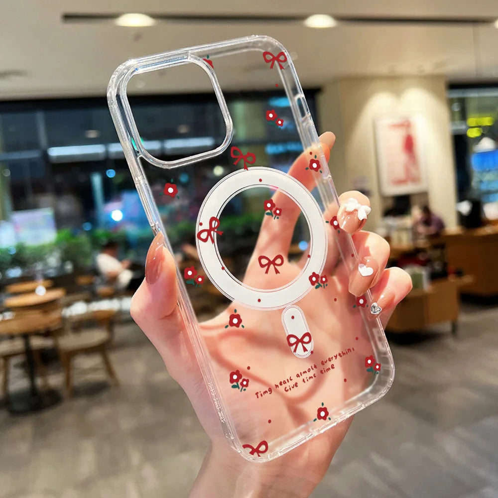 Cute Bow For Magsafe Magnetic Wireless Charge Case For iPhone