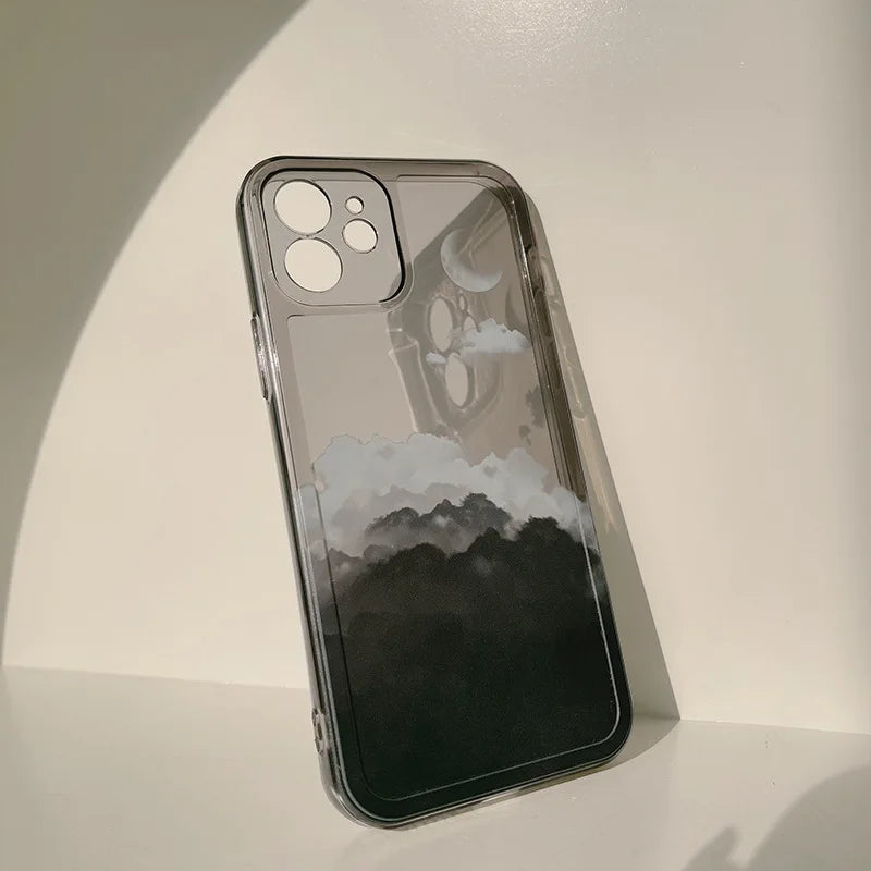 Moon Night Cloud Scenery Transparent Phone Case For iPhone