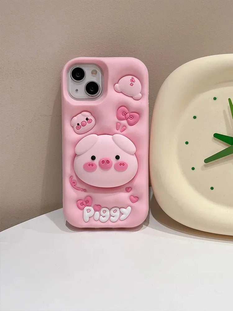 Cute Funny Pig Piggy Telescopic Bracket Phone Case