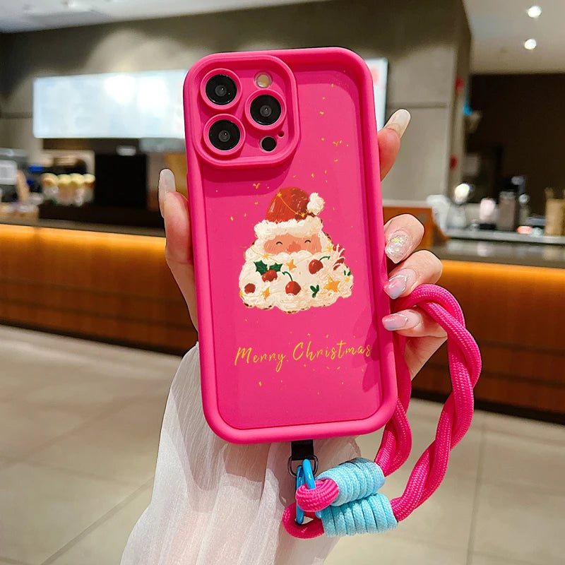 New Year Christmas Santa Lanyard Rope Phone Case For iPhone