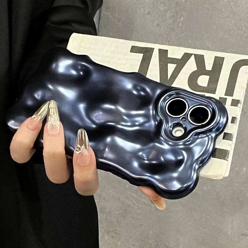 Luxury Matte Blue Bubble Wave Shape Phone Case