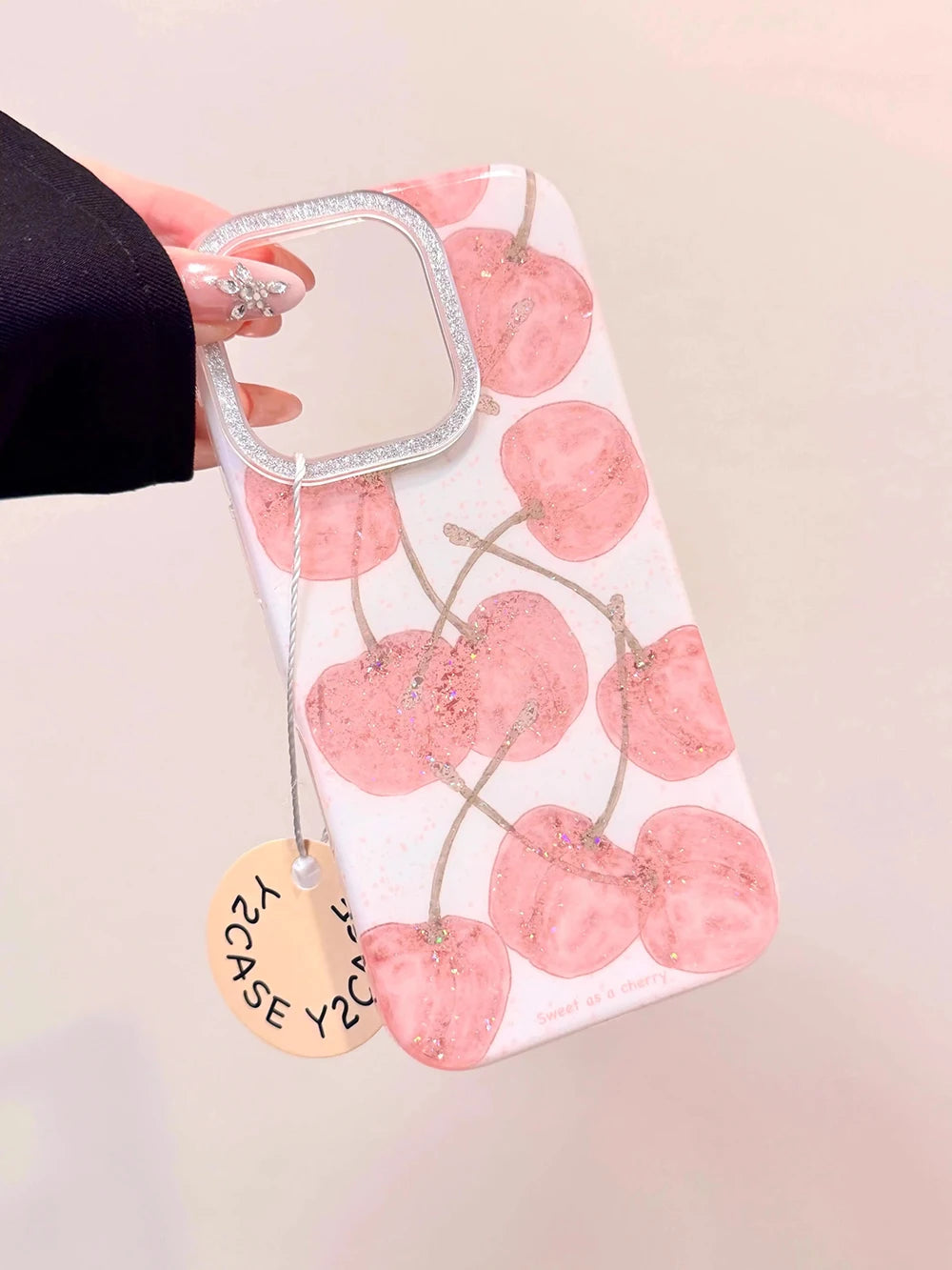 Cute Cherry Pattern Glitter Bling Phone Case