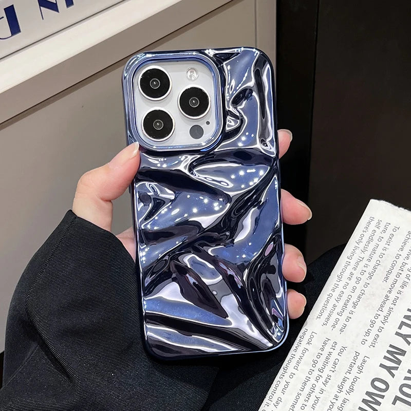 Plating Blue Glossy Water Ripple Phone Case