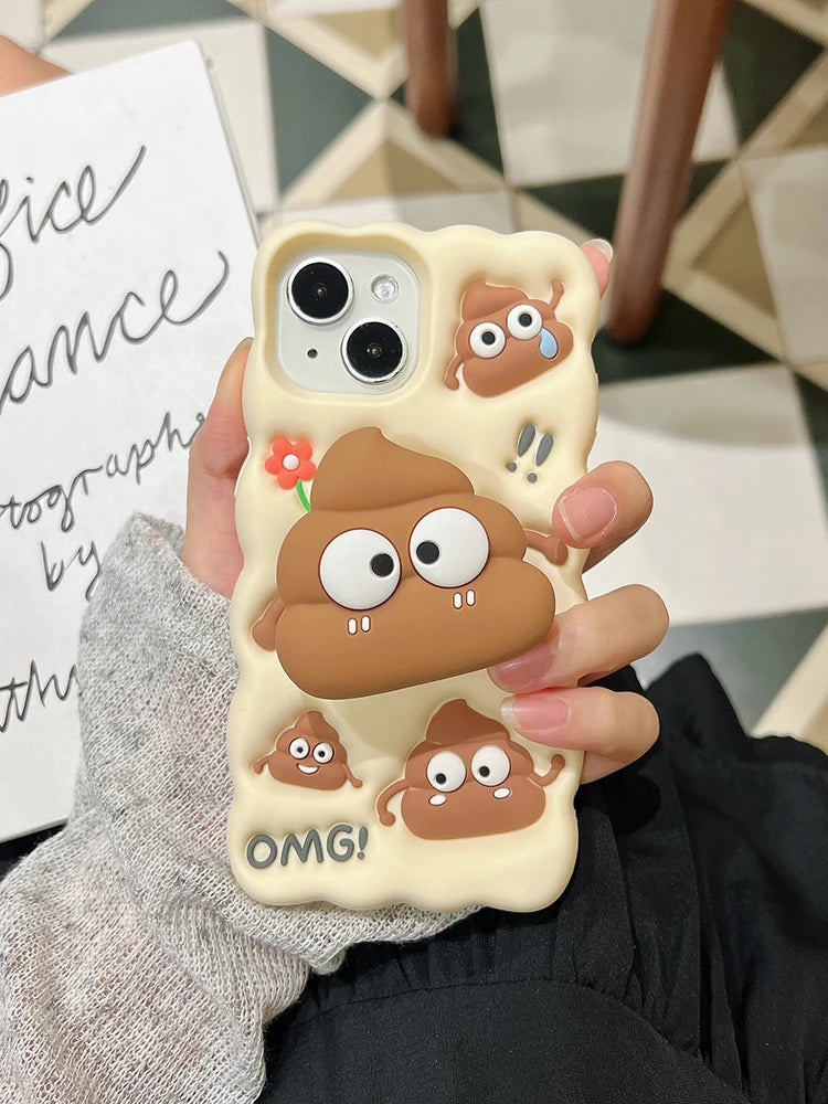 Funny Red Flower Cow Dung Foldable Holder Stand Silicone Cover For iPhone