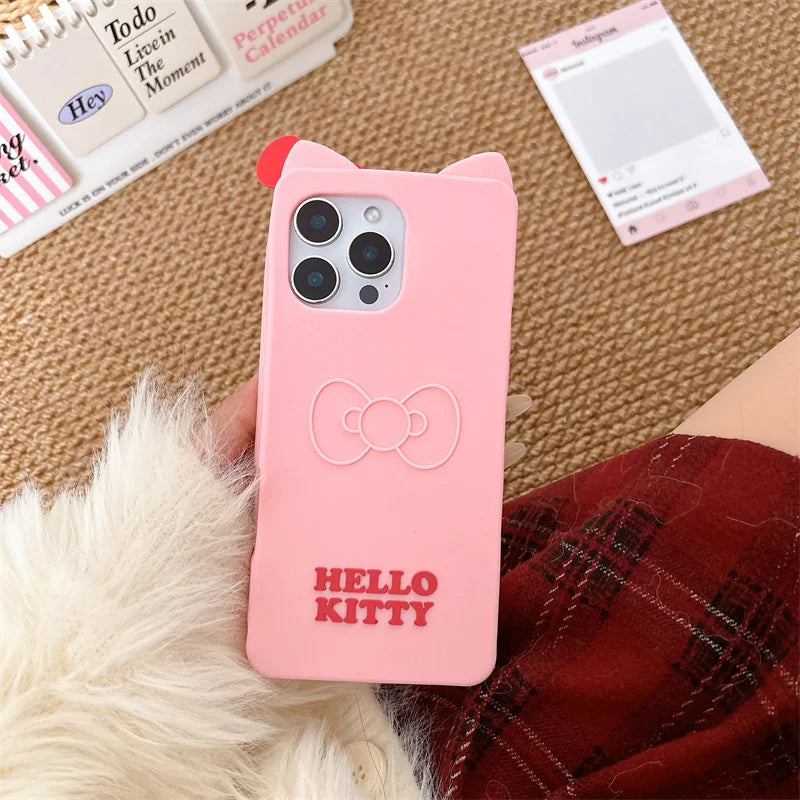 3D Cartoon Hello Kitty Bow Case For iPhone